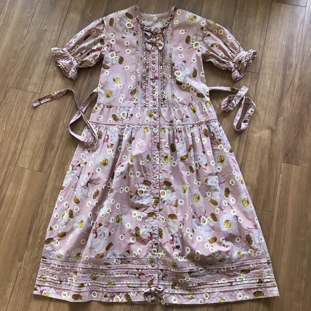 明日削除、新品タグつき、ピンクハウス、ロングワンピース、茶 PINK HOUSE ピンクハウス ひなぎく×ギンガム くま ロング
