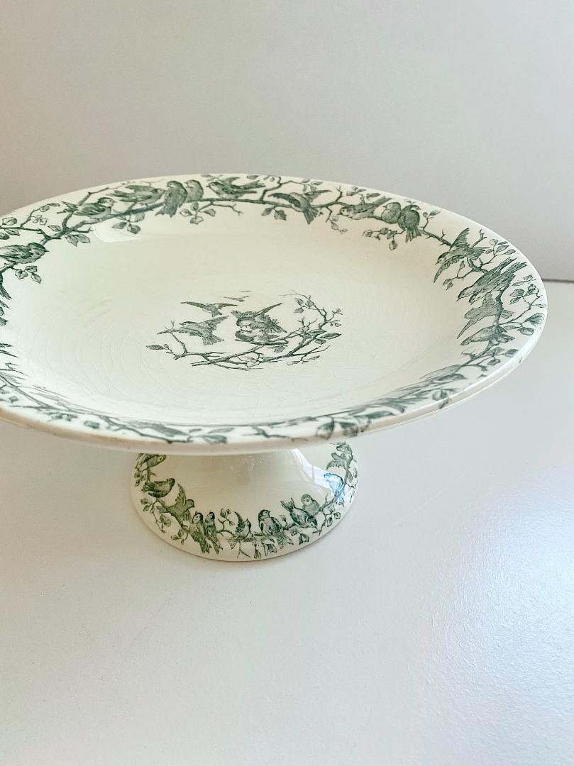 フランスアンティーク コンポティエ GIEN ケーキスタンド ウグイス 小鳥 フランスアンティーク コンポティエ GIEN ケーキスタンド