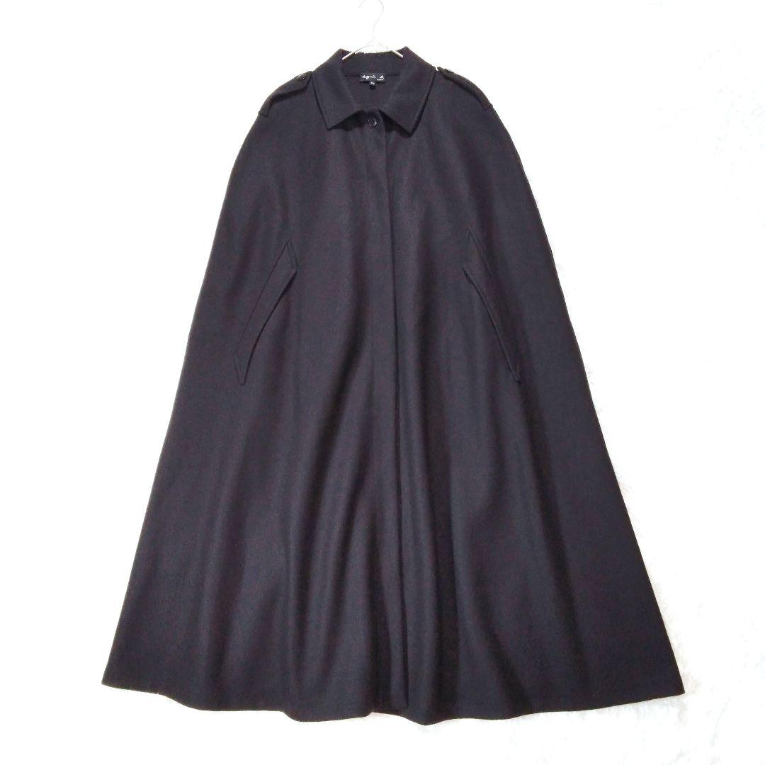 アニエスベー agnis b. ウールロングケープコート ポンチョ ネイビーTU アニエスベー agnis b. ウールロングケープコート ポンチョ