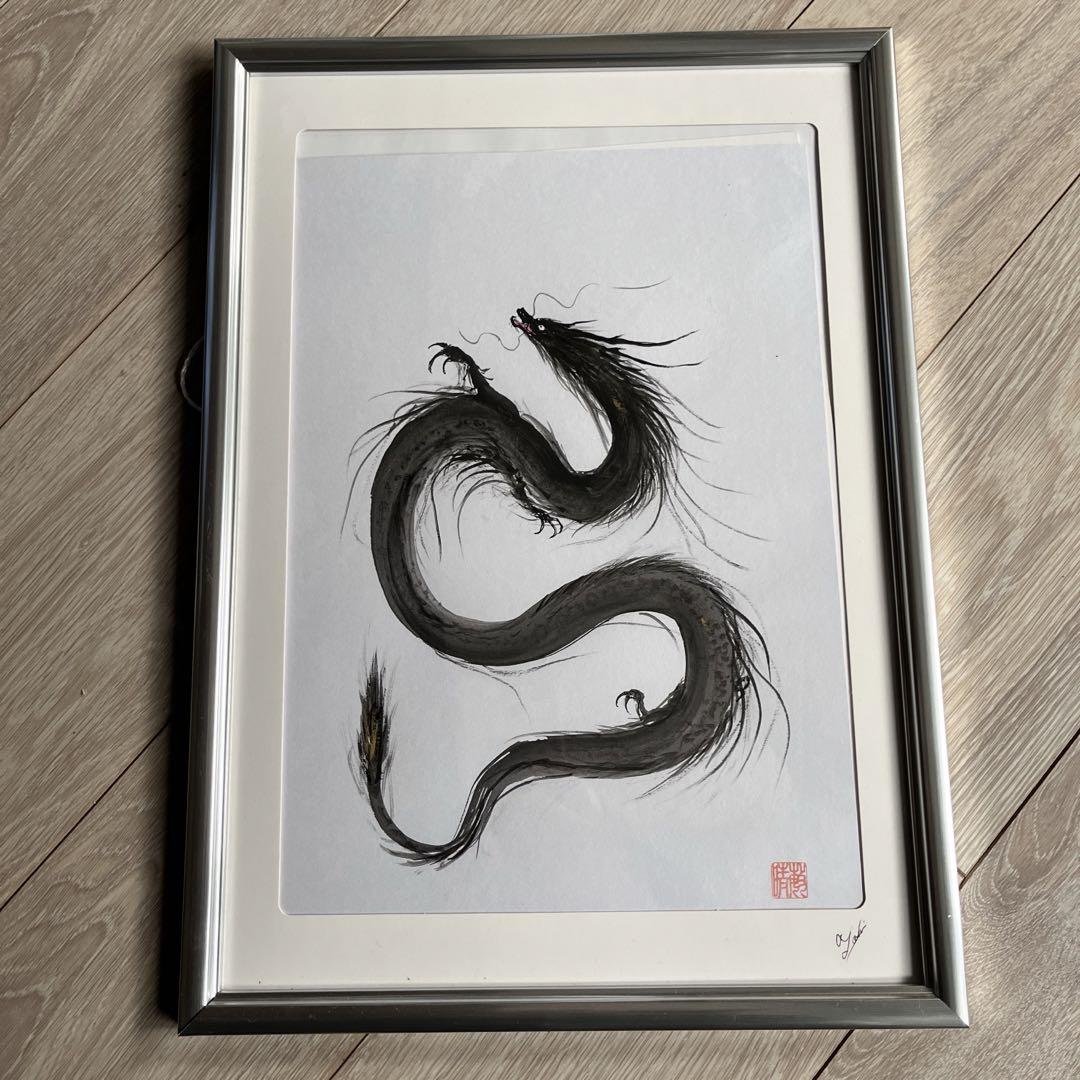 龍神様（黒龍様）絵画（原画） 宇宙と黒龍で、ございます😊💕 たまには力強い龍もお書きすると