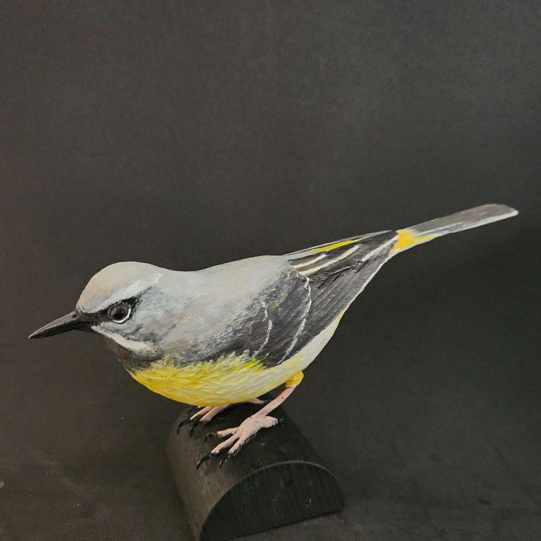 キセキレイ 木彫りの野鳥 バードカービング 野鳥彫刻 （アメリカ