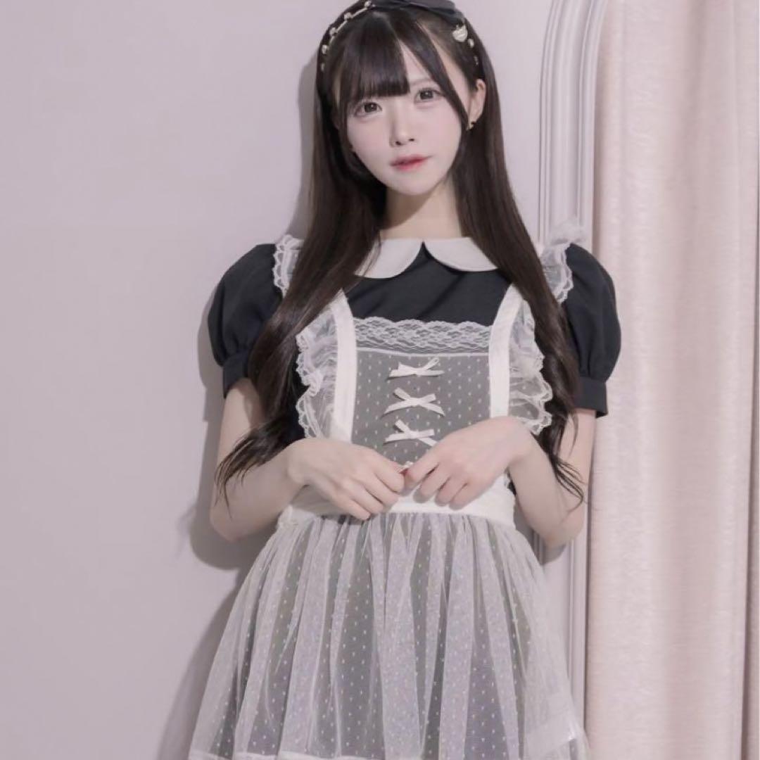 pium チュールエプロン付きドーリーミニワンピ メイド ブラック