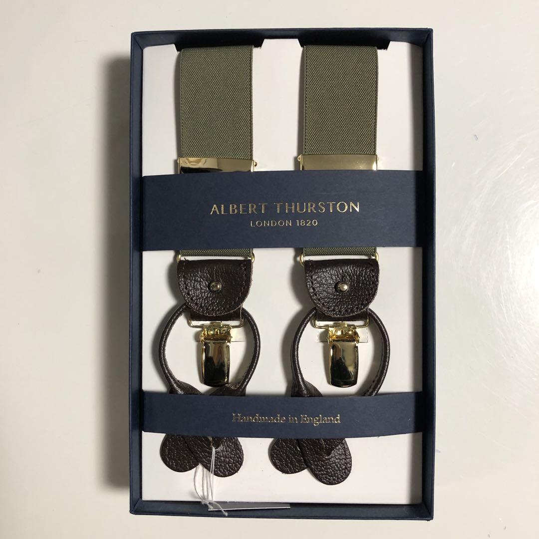 アルバートサーストン サスペンダー（オリーブグリーン無地）【美品】 ALBERT THURSTON アルバートサーストン サスペンダー グリーン