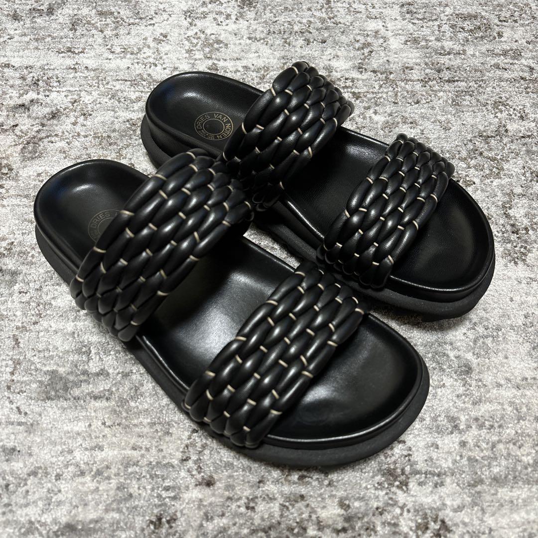 Dries Van Noten★プラットフォームサンダル スネーク レザー DRIES VAN NOTEN | LEATHER MULES BLACK レザーミュール (Dries