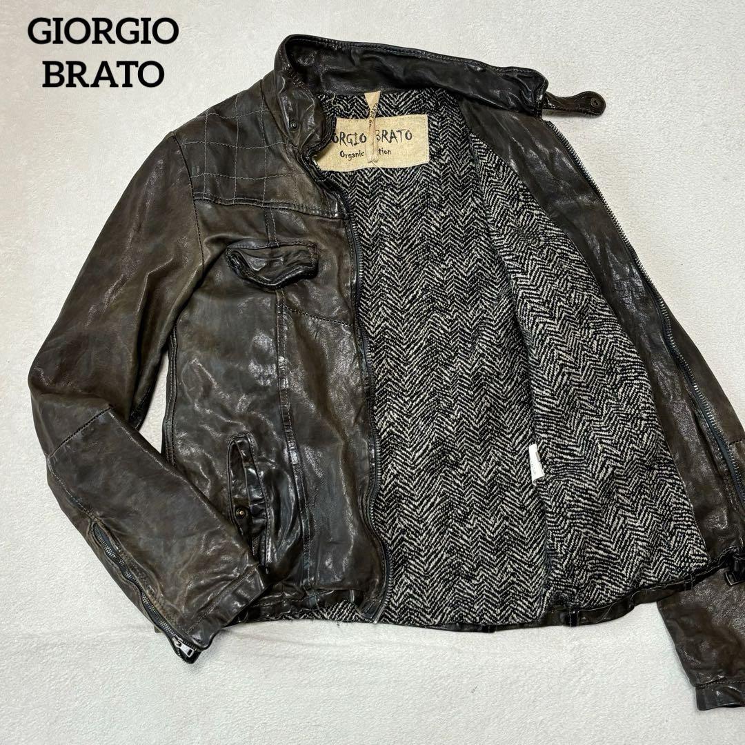 【希少】GIORGIO BRATO ラムレザージャケット ファー 40 GIORGIO BRATO レザージャケット 本革 イタリア製 ブラウン 46