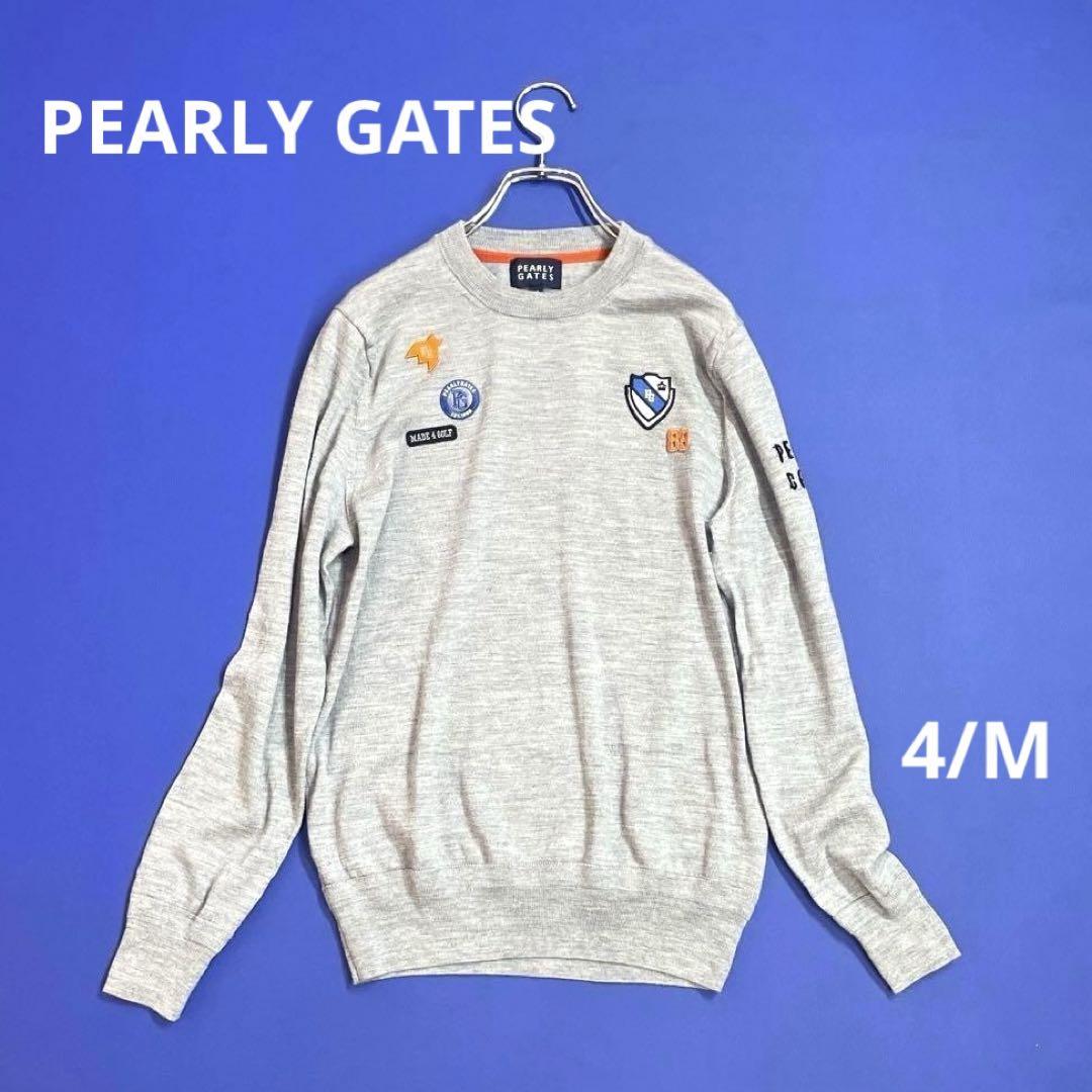 PEARLY GATES - パーリーゲイツ 4/M ニットセーター　グレー ウール100%  ワッペン PEARLY GATES(パーリーゲイツ) ニットセーター053-2170109 053