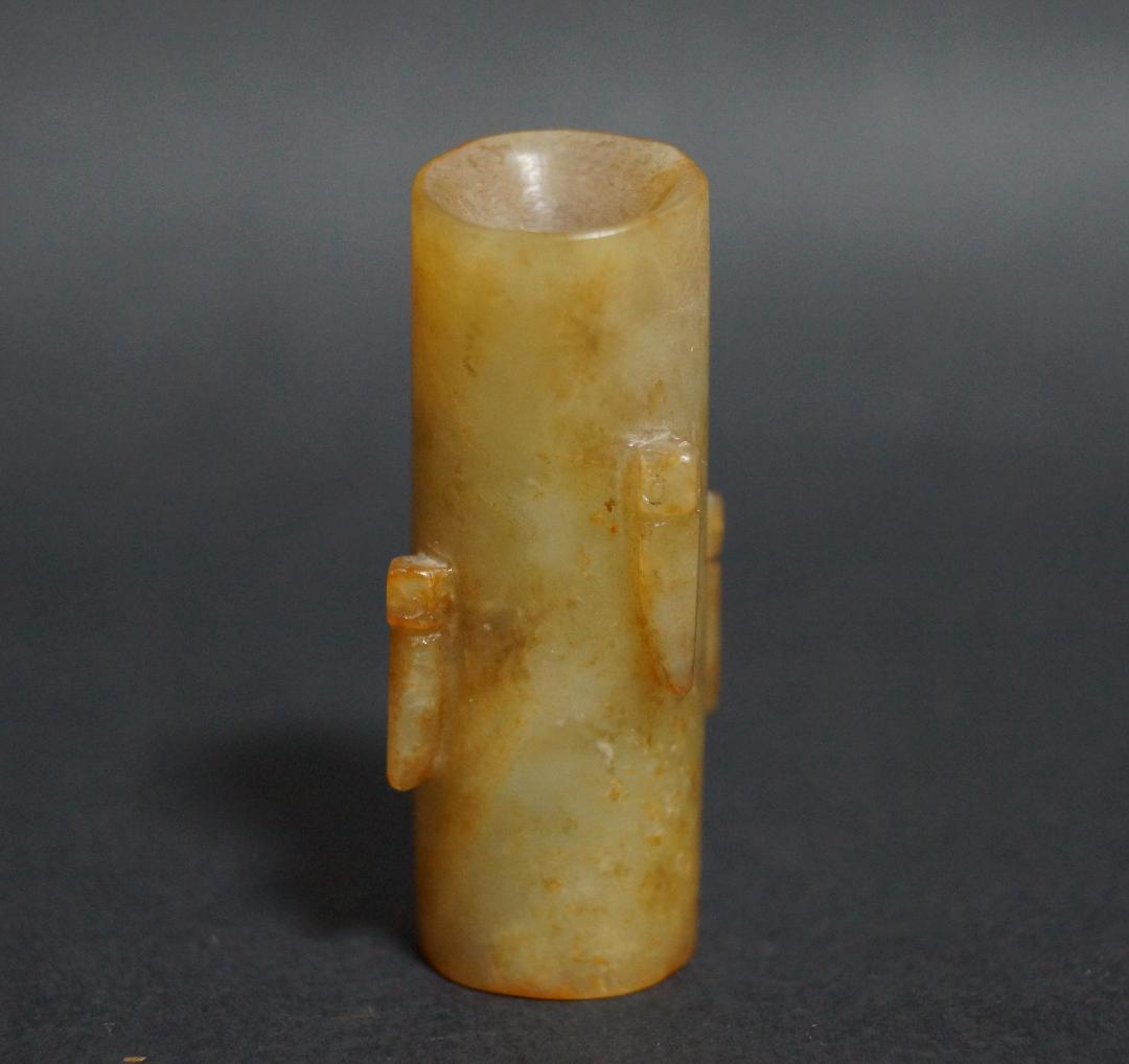 古玉 細工彫り 禅紋玉管 根付 緒締玉 提げ物 装飾品☆時代物