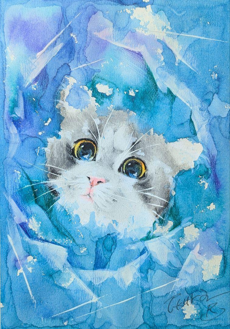猫 原画 絵画 イラスト ドローイング ペット 現代アート ねこ