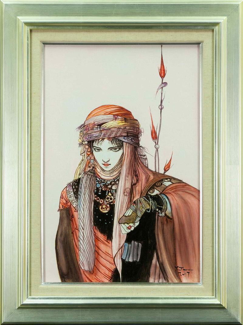 天野喜孝　油彩　肉筆『女神の夢』表サイン　裏サイン　F8号　額装　b201 天野喜孝 油彩 肉筆『女神の夢』表サイン 裏サイン F8号 額装 b201