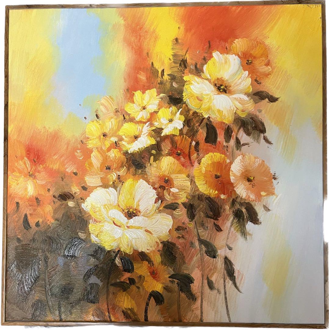 ［匿名］油絵 油彩 インテリアＦ0 絵 花 一点もの 一点物】『 瀬戸内海の夕日と紫陽花 』油絵 油彩 油画