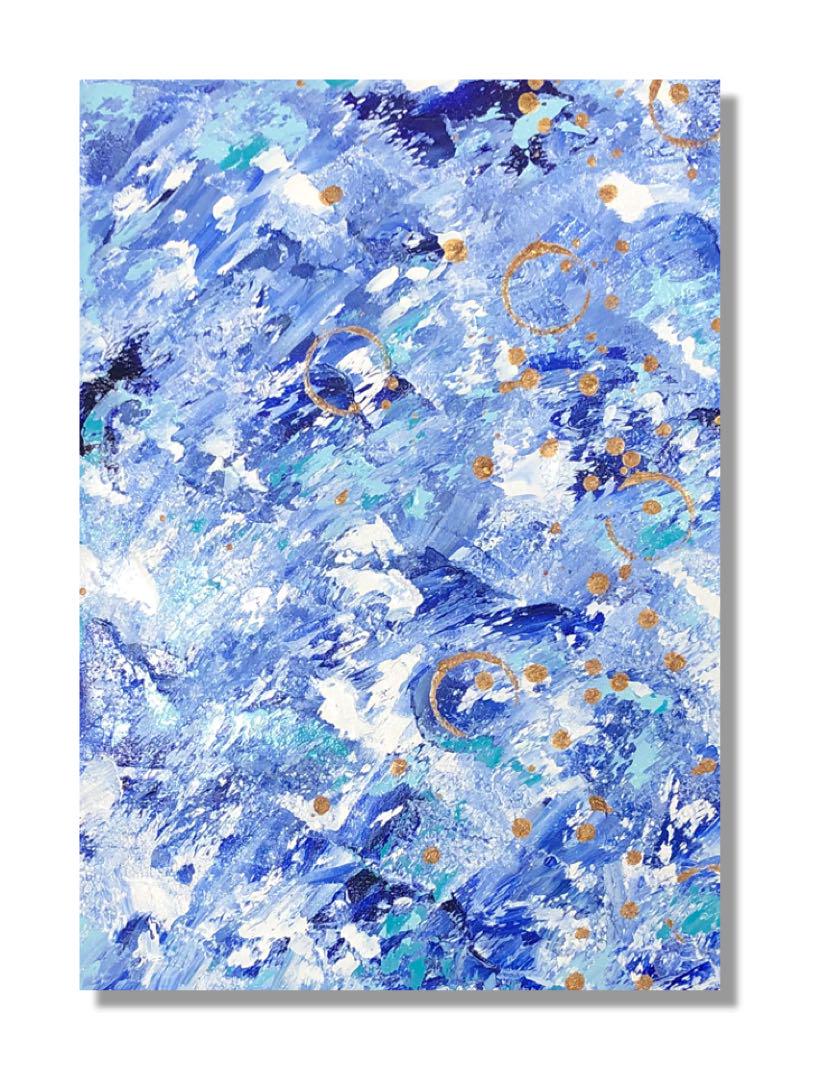 絵画 油絵 原画 抽象画 現代アート ブルー 夏 インテリア F4