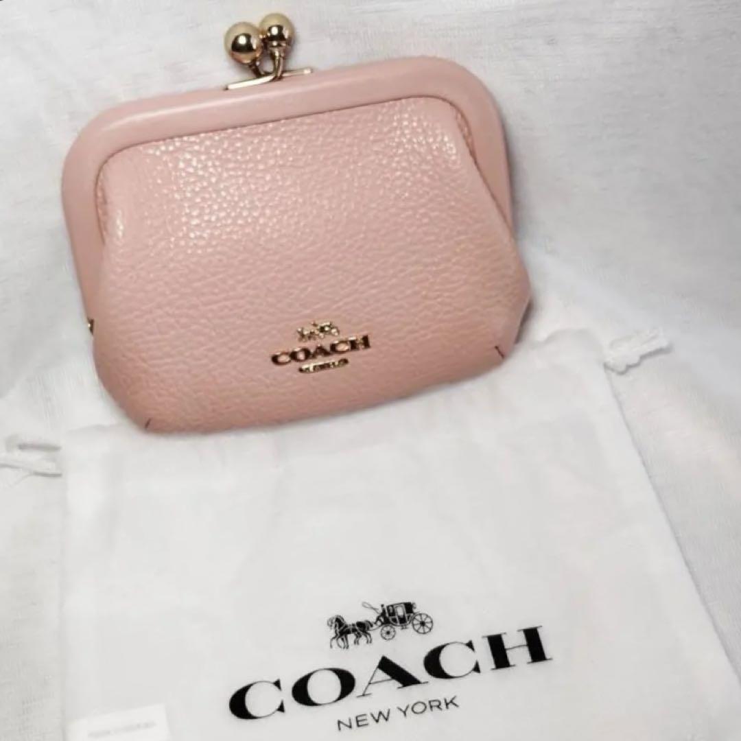 く*！様 COACH ピンク がま口コインケース COACH】コーチ コーティングキャンバス スムースレザー