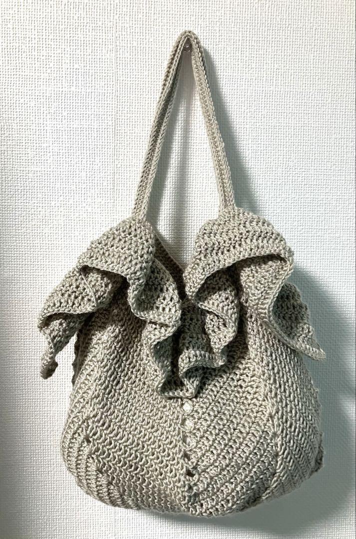 ハンドメイド ニット ショルダー バッグ フリル グラニーバッグ