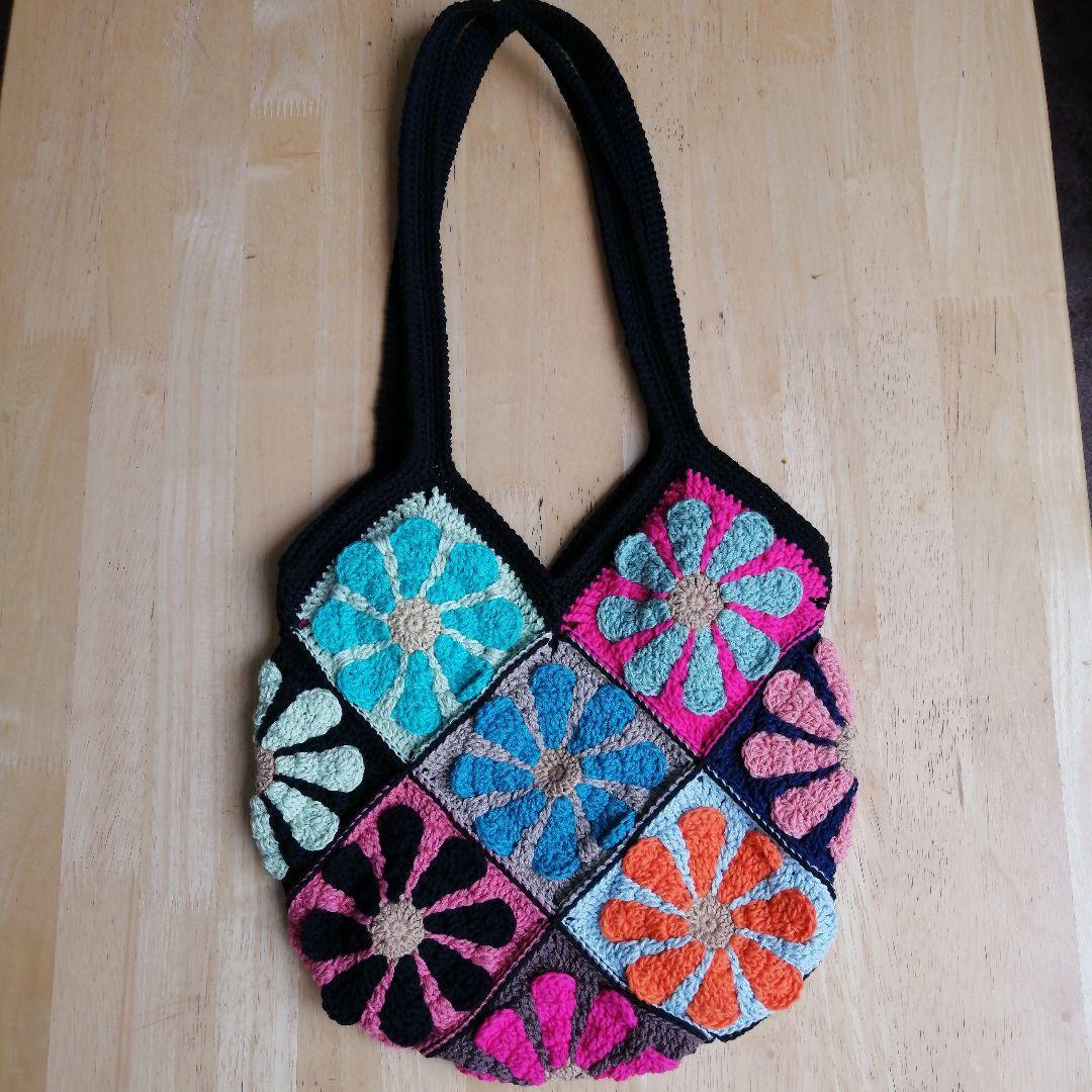 ハンドメイド カラフル 花柄 グラニーバッグ かぎ編み
