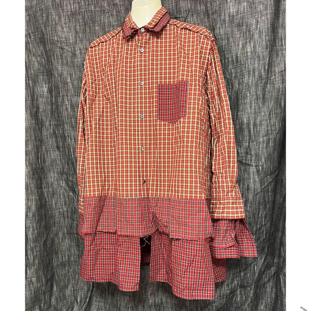 KIDILL キディル ドッキング レイヤード 変形 チェックシャツ 46