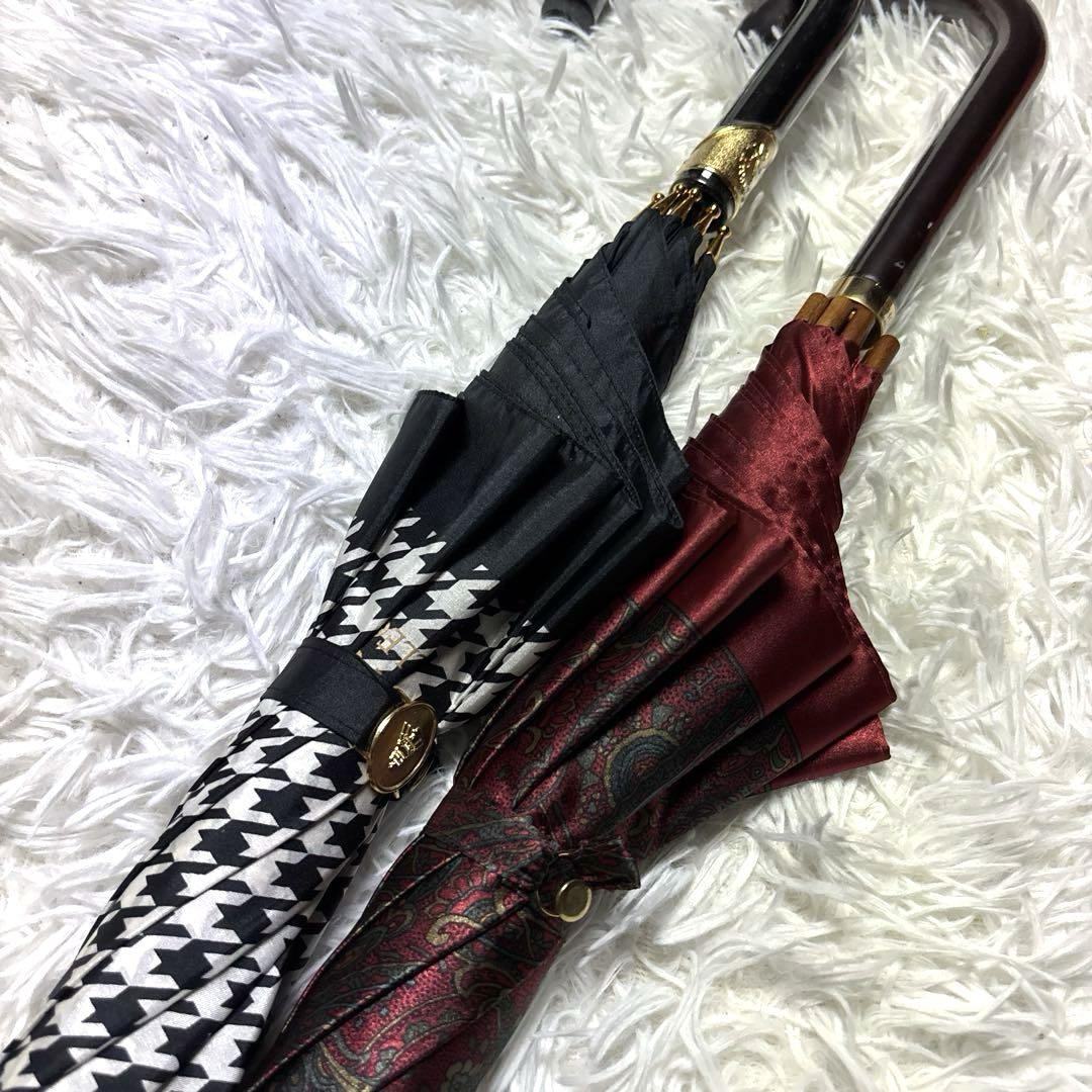 ◎美品 総柄 長傘 2本セット 千鳥 ペイズリー kimijima等 赤 白黒 ◎美品 総柄 長傘 2本セット 千鳥 ペイズリー kimijima等 赤