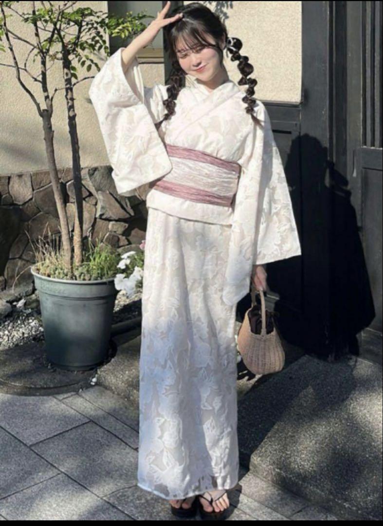 かごバッグ　レギュラー2Wayオーガンジー花柄セパレート浴衣　tu1086 3点セット2Wayオーガンジー花柄セパレート浴衣[tu1086
