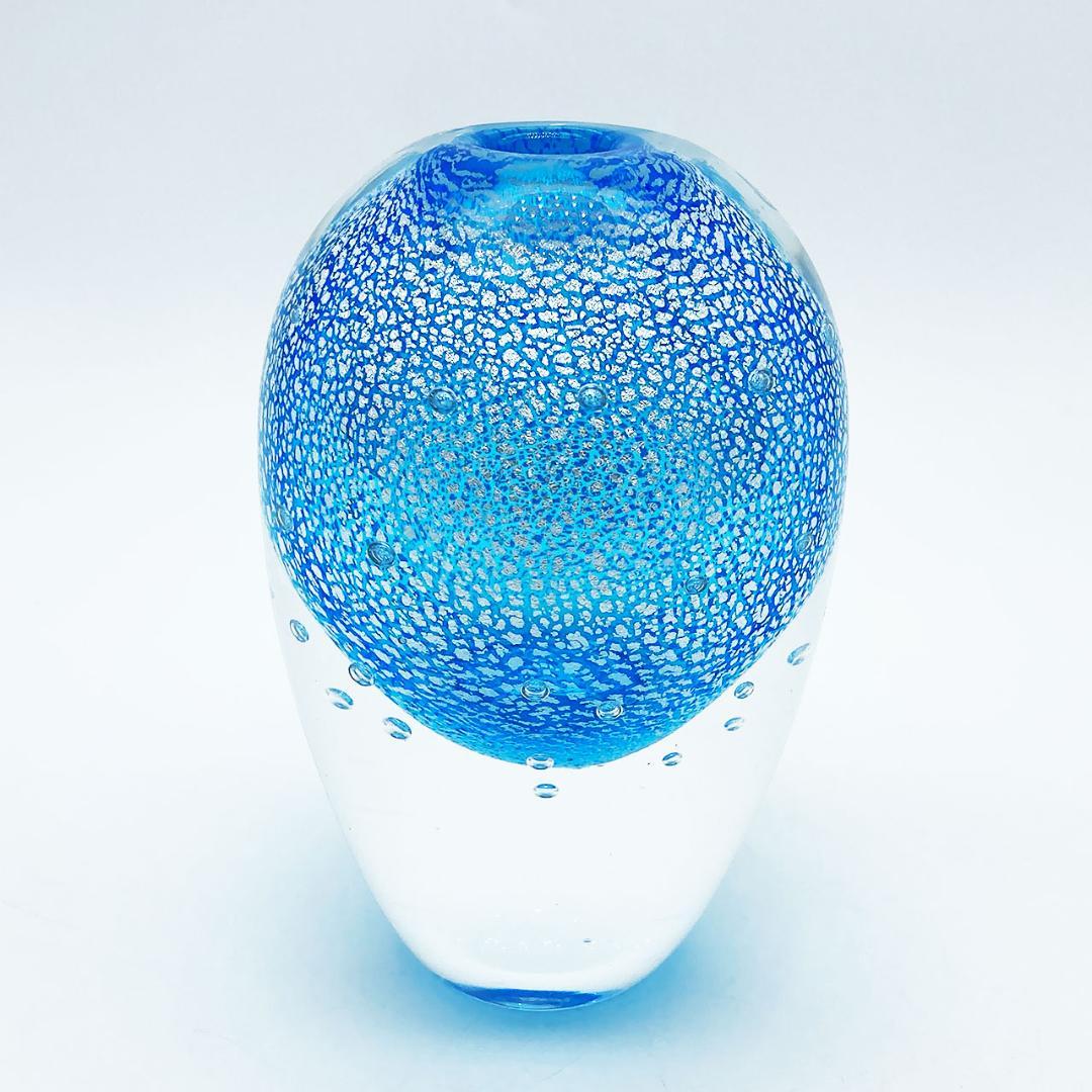 現代の名工 黒木国昭 宙吹きガラス 銀彩気泡 花瓶 クリア ライトブルー 0372366e786dc006dbc7cd286f68cd