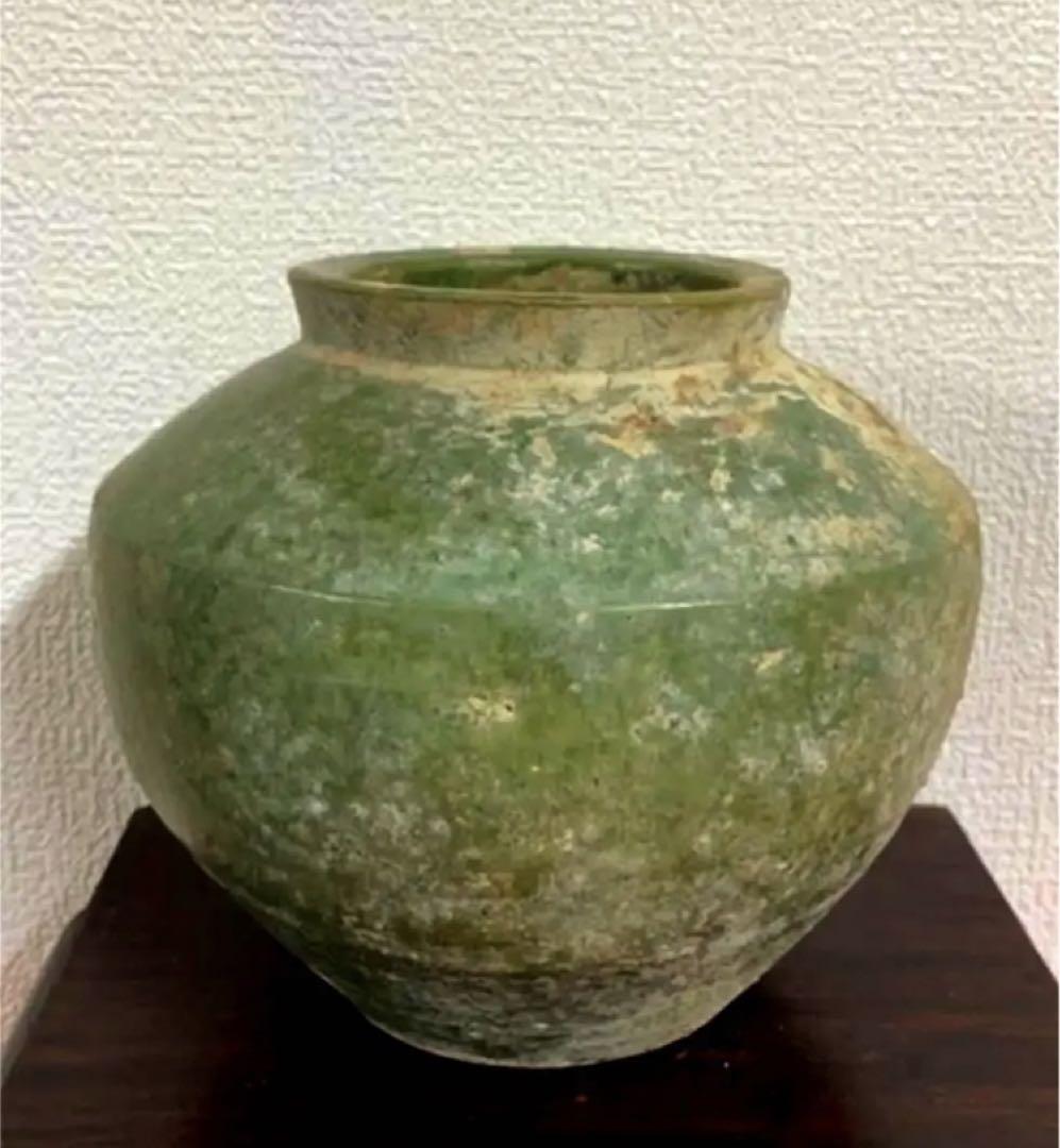 古美術 中国漢時代緑釉壺 古陶器Y03 （緑釉龍頭勺 文化遺産