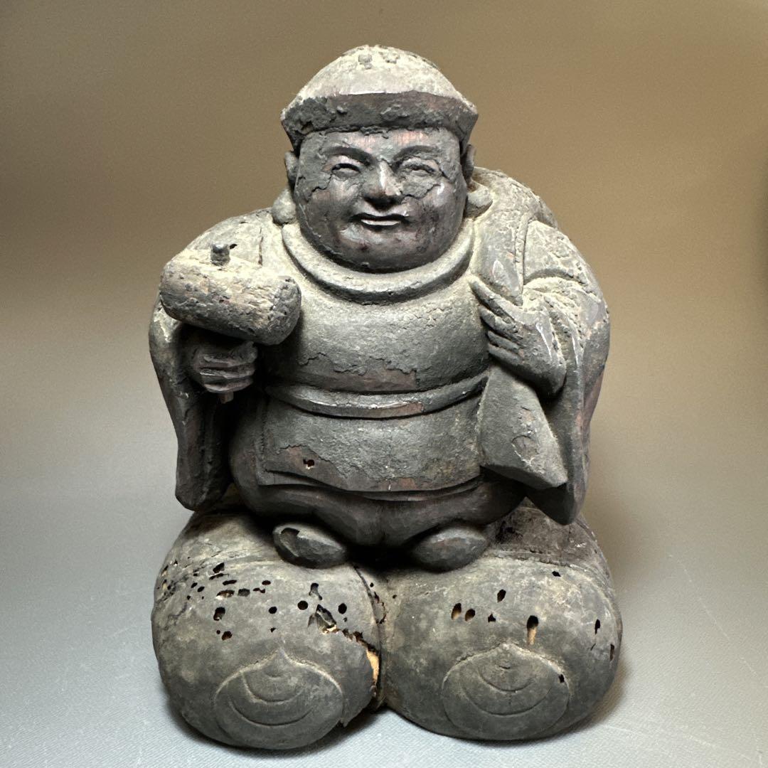【専用ページ　2点　テコチチ様】明治時代　古備前　七福神　大黒　大黒様 小物入 木彫 大黒天 大黒像 （明治時代～大正時代 木彫 欅材造 一刀彫