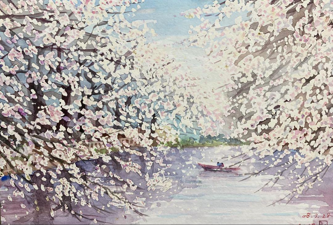 874＊満開の井の頭公園 水彩画 原画 桜の絵 （ヒロちゃん | 藤沢