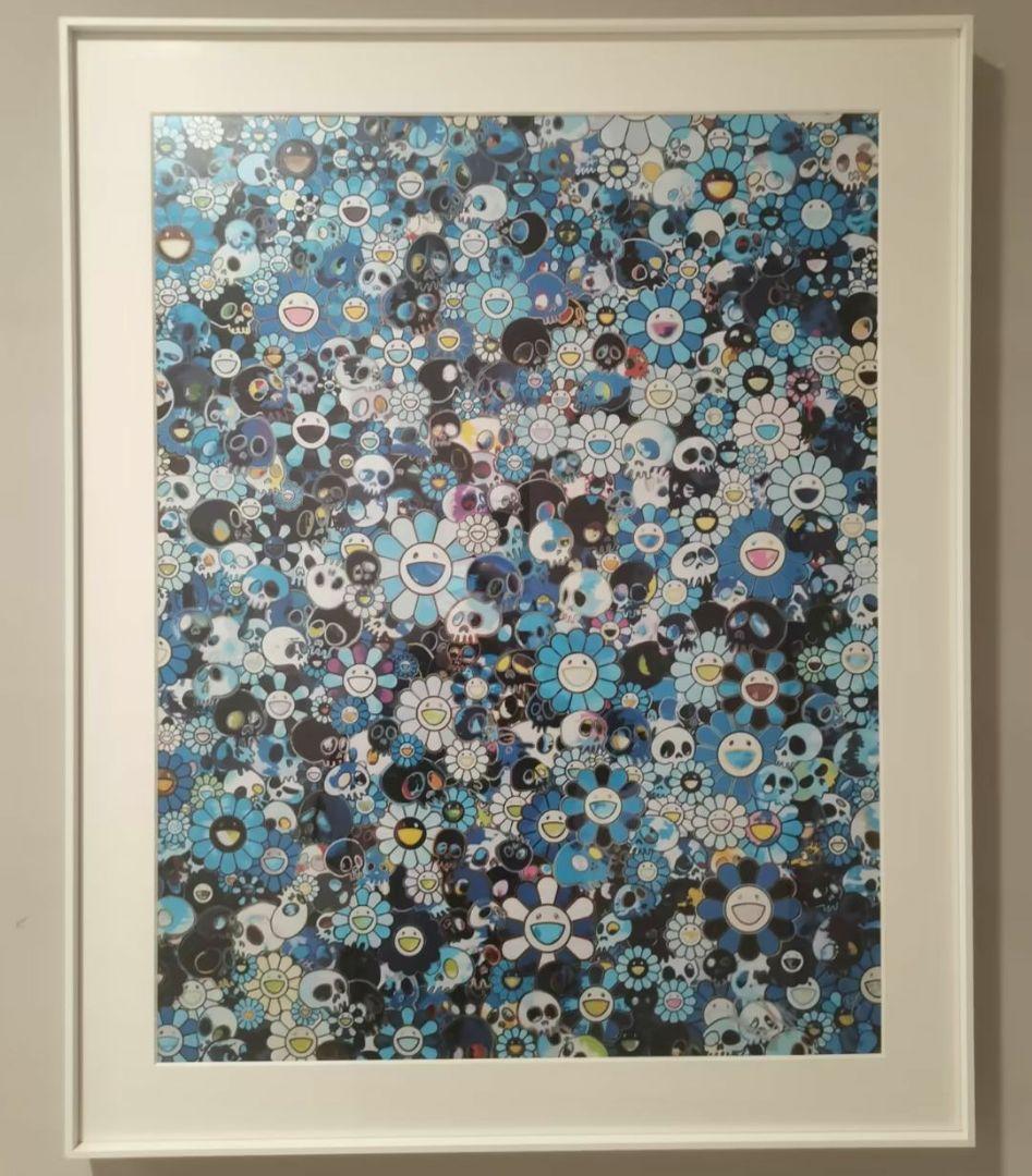 村上隆 額付 版画 Blue Flower & Skulls（SKULLS & FLOWERS BLUE