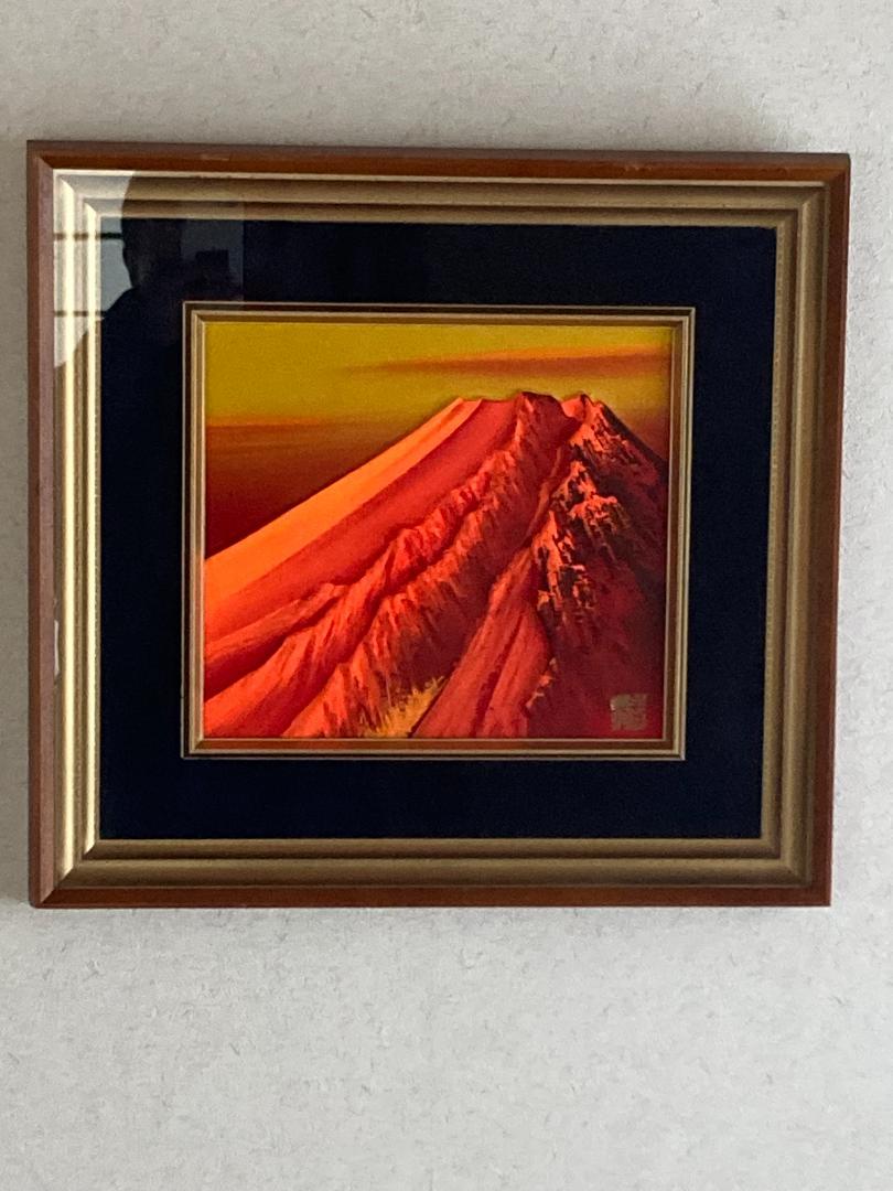 百瀬善明 赤富士 富士山 立体画 盛絵 風景画 Yahoo!オークション - 百瀬善明 『赤富士』 6号 判立体・型盛絵