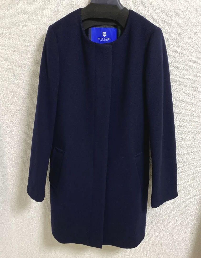 【美品】BLUE LABEL CRESTBRIDGE ネイビー38 ウールコート 美品】BLUE LABEL CRESTBRIDGE ネイビー38 ウールコート
