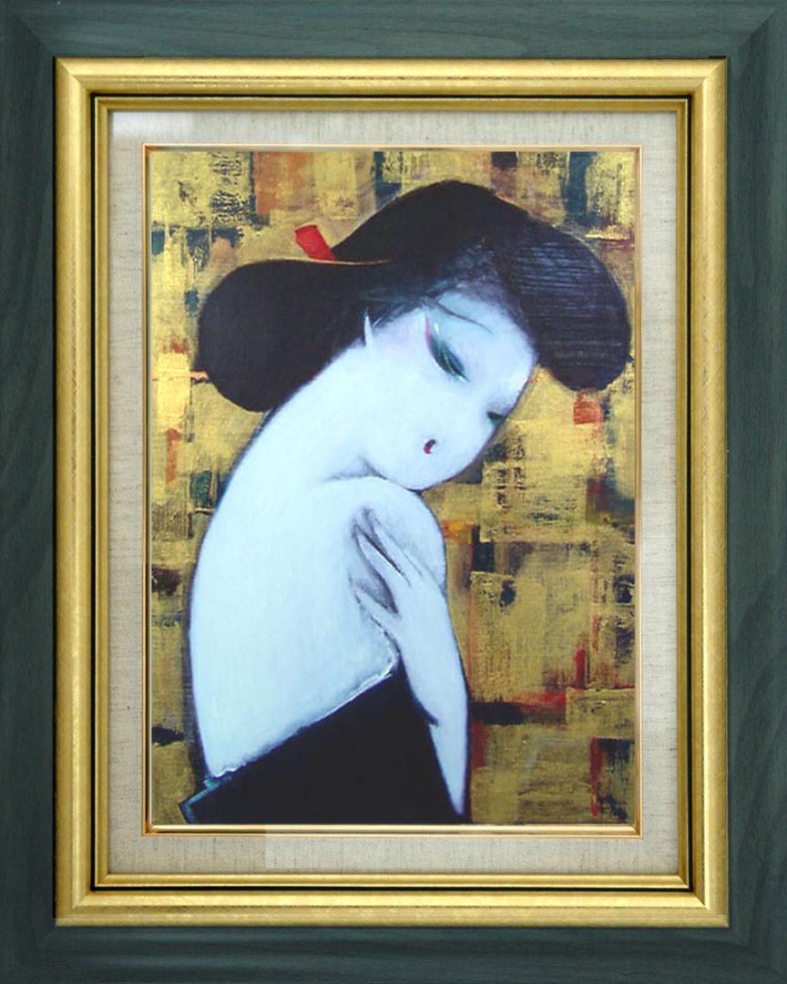 メルカリ 絵画　額付( 青緑＋金色の枠 )油絵　F8-42023 　愛しい女たち メルカリ 絵画 額付( 青緑＋金色の枠 )油絵 F8-22023 愛しい女