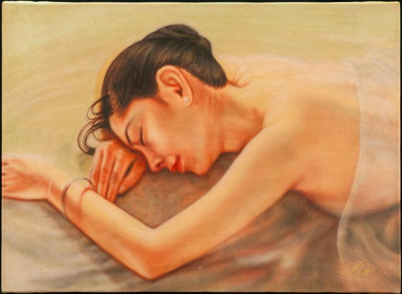 森本草介 油彩 肉筆『裸婦』表サイン 裏サイン 共シール P8号 額