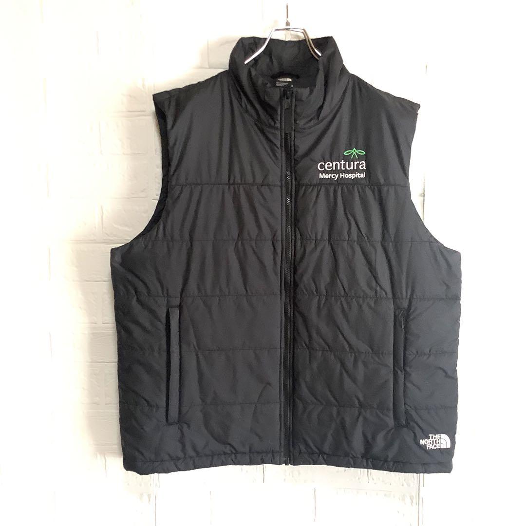 ノースフェイス 中綿ベスト フルジップ 刺繍ロゴ ブラック 黒 XL〜2XL ノースフェイス 中綿ベスト フルジップ 刺繍ロゴ ブラック 黒 XL