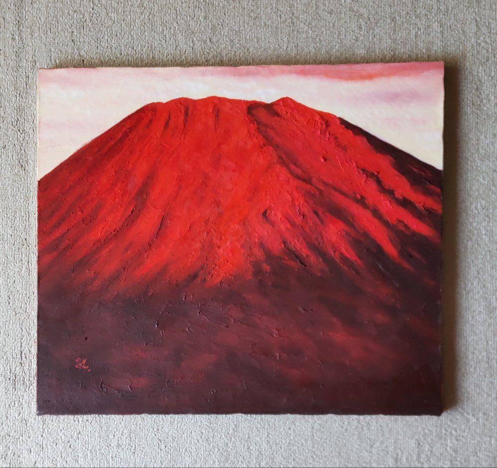 半田昌雄氏『暁 赤富士』F10号 油彩画 キャンバスのみ( 額縁無し) 半田昌雄氏『暁 赤富士』F10号 油彩画 額装 （Yahoo