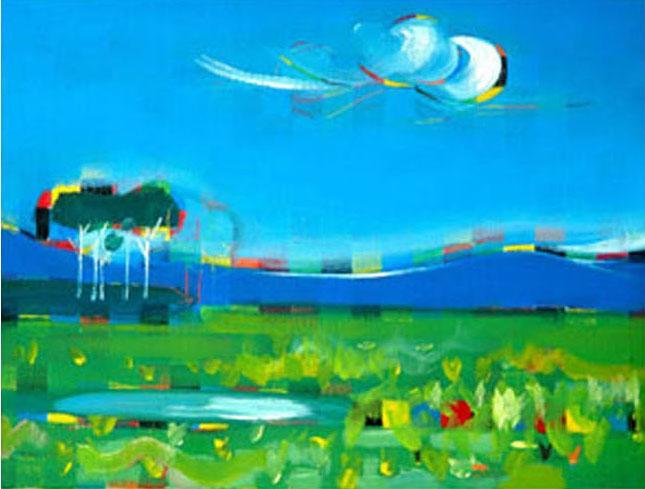 メルカリ 絵画 絵 油絵 F4-080111 風景（緑の草原と青い空