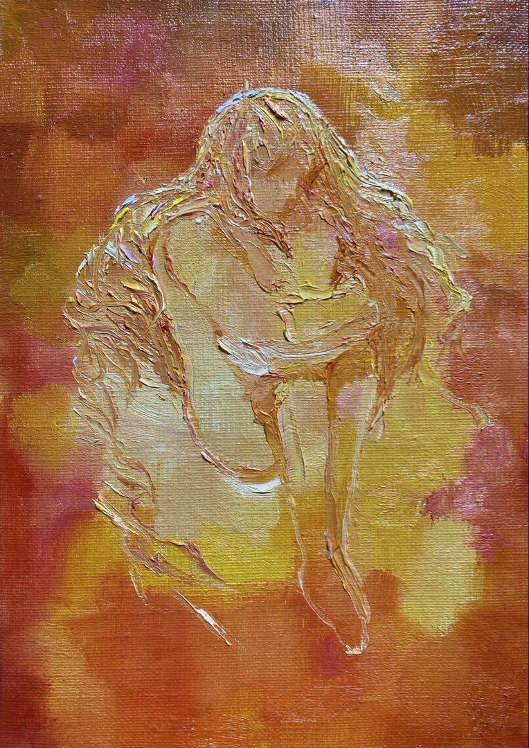 油彩画 人物画 オレンジ系 油絵 油彩 油彩画 絵 絵画 【オレンジ色の満月と輝く海】 - メルカリ