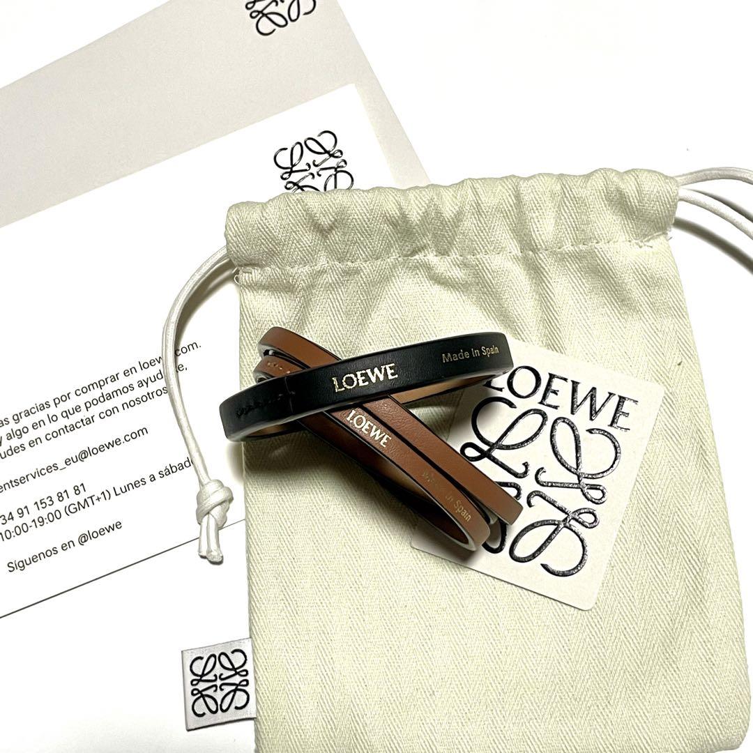 ロエベ レザー ダブルバングル ダブルブレスレット ブラック 箱 保存袋 LOEWE ロエベ ダブルバングルセット レザーブレスレット ユニ