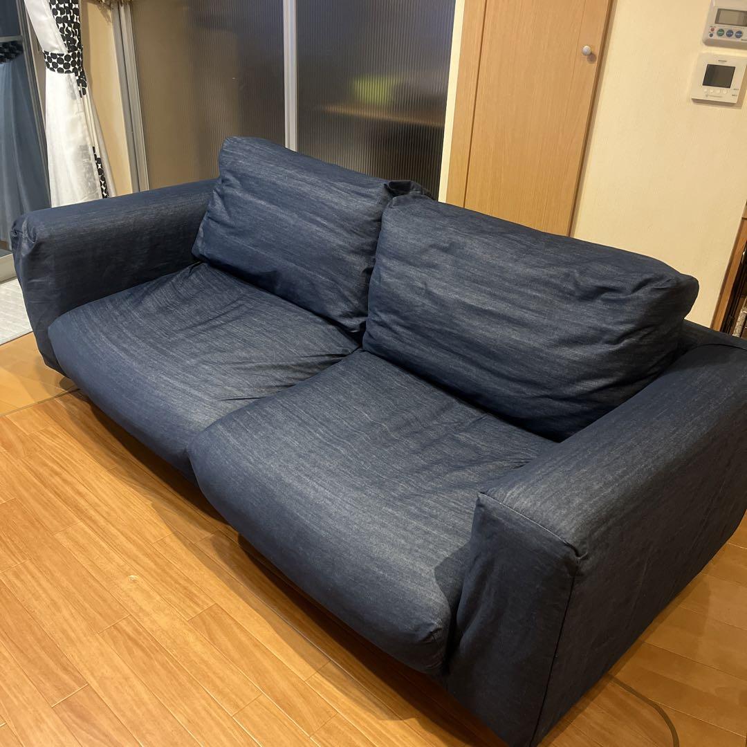 品質保証 無印良品デニムソファ2.5シーター フェザーダウン （札幌 ダウン 2人掛け・3人掛けソファ