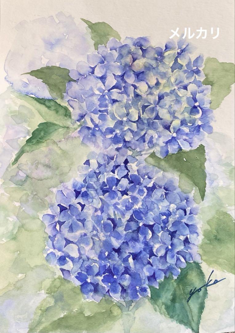 原画販売】青い紫陽花の水彩画 - 絵画買う