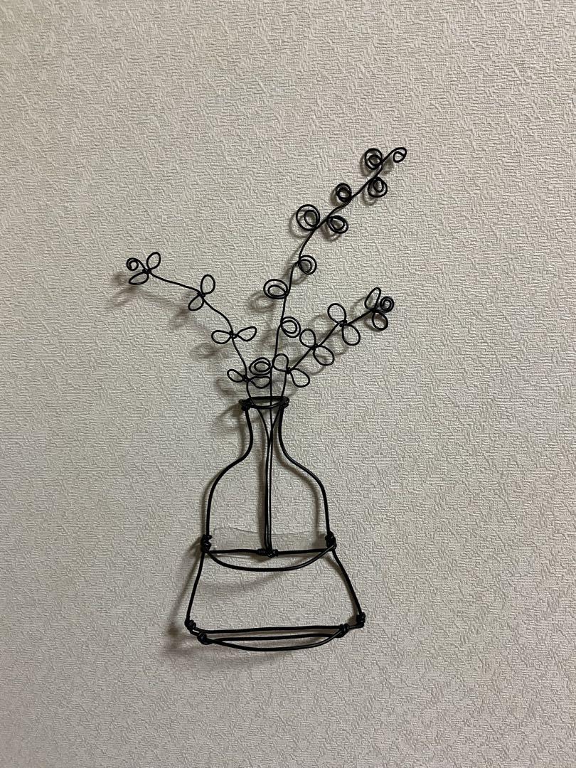 花瓶　手作り工芸品 ワイヤーアート 花瓶と花 （受注制作】白いお花の花束 ワイヤー