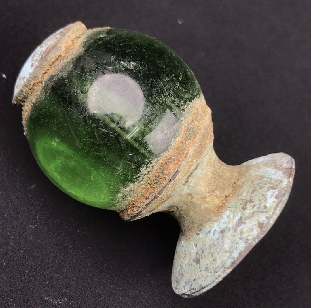 中国 仏像 残欠 宝冠 宝珠 緑ガラス 仏教美術 発掘 出土 骨董 古
