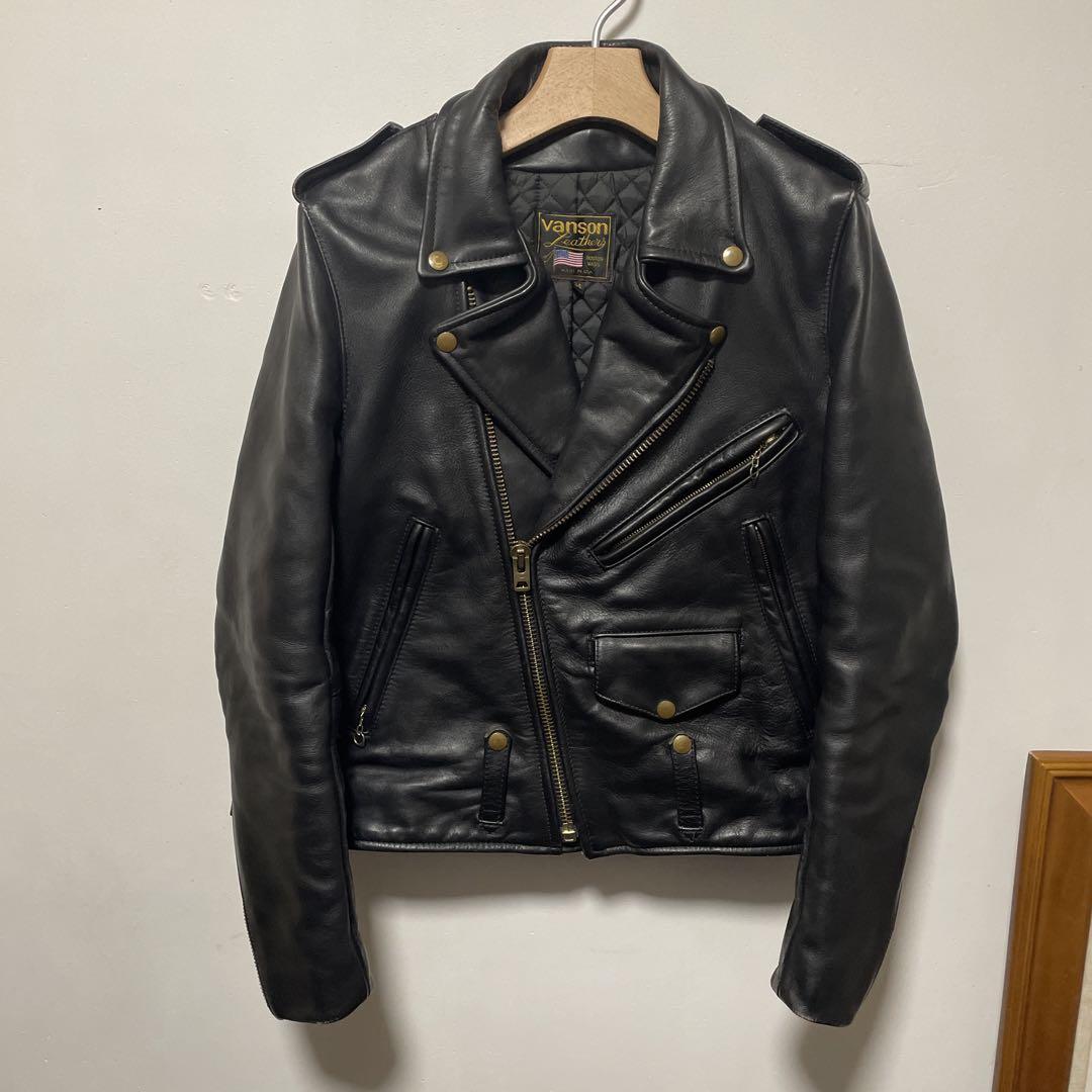 【VANSON】Leather ライダースジャケット　サイズ34　ブラック VANSON バンソン レザージャケット シングル ライダース