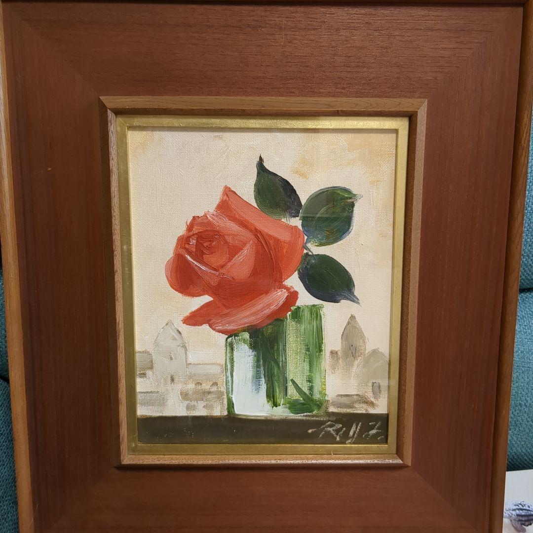 ばら　油彩画　油絵　市村司　薔薇　アート　芸術　絵画　額縁　額装 Yahoo!オークション - ④【真作】 市村司 ばら 薔薇 F6号 額装