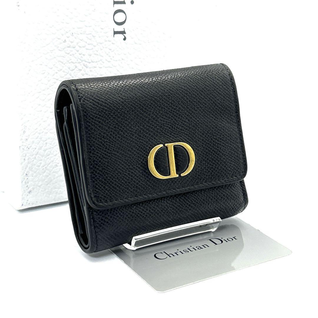 極美品◇Christian Dior 三つ折り財布 レザー CDロゴ ブラック