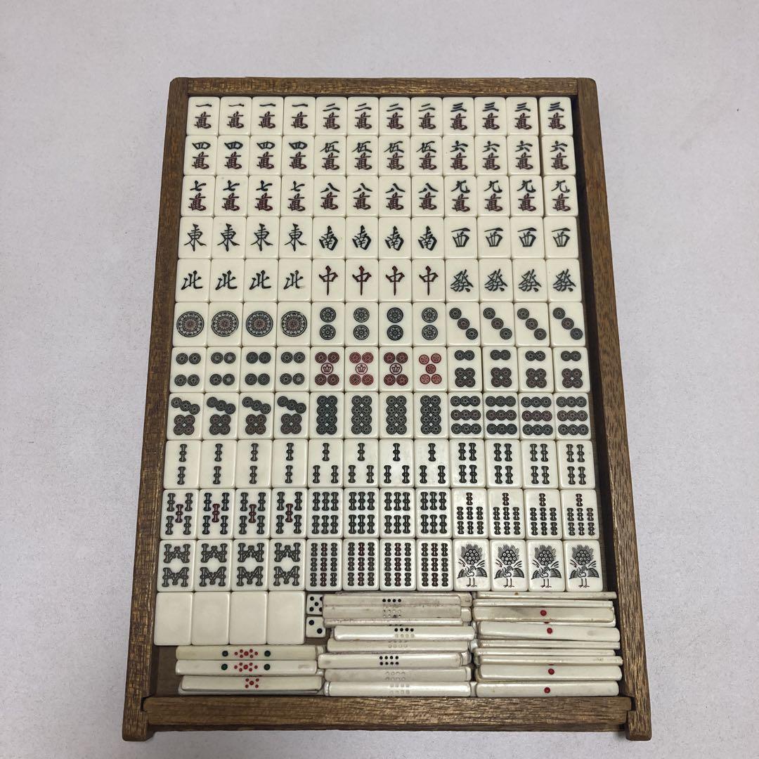 麻雀牌セット 木製トレイ付き （中古 麻雀セット 全自動 牌 33mm