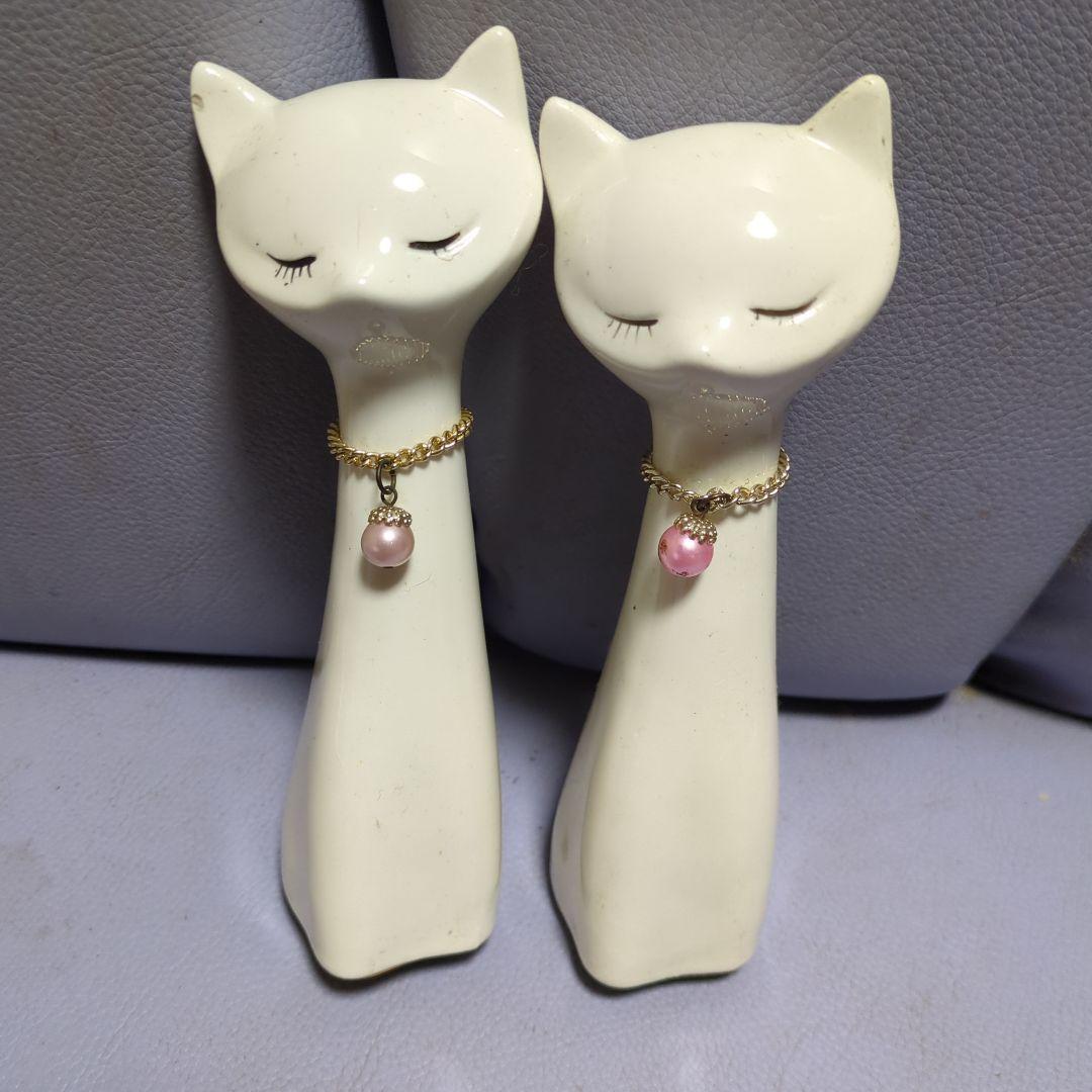 昭和レトロ・猫の陶器置物 2体セット・非売品・高さ18cm （昭和