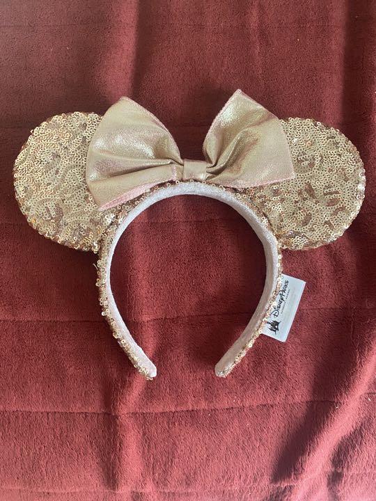 【Disney】US Disney Parks ゴールド スパンコール カチューシャ ゴールドデザイン！東京ディズニーランド ミニースパンコール