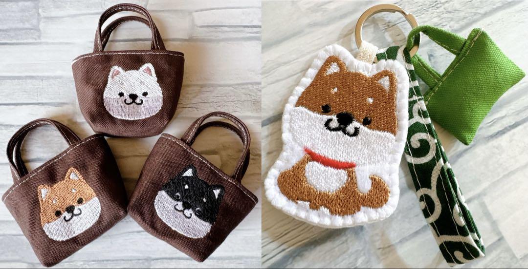 秋鮭様 リクエスト ハンドメイド　柴犬　刺繍　キーホルダー　ミニショルダーバッグ 秋鮭様 リクエスト ハンドメイド柴犬刺繍キーホルダーミニ