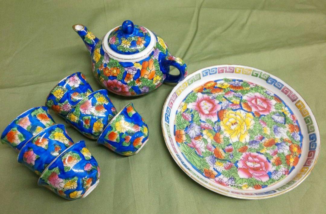 青と白の花柄 中国茶器 小型 三希 青花 荷花(蓮) 小茶筒 - 桃花源(中国茶・茶器・インテリア雑貨)