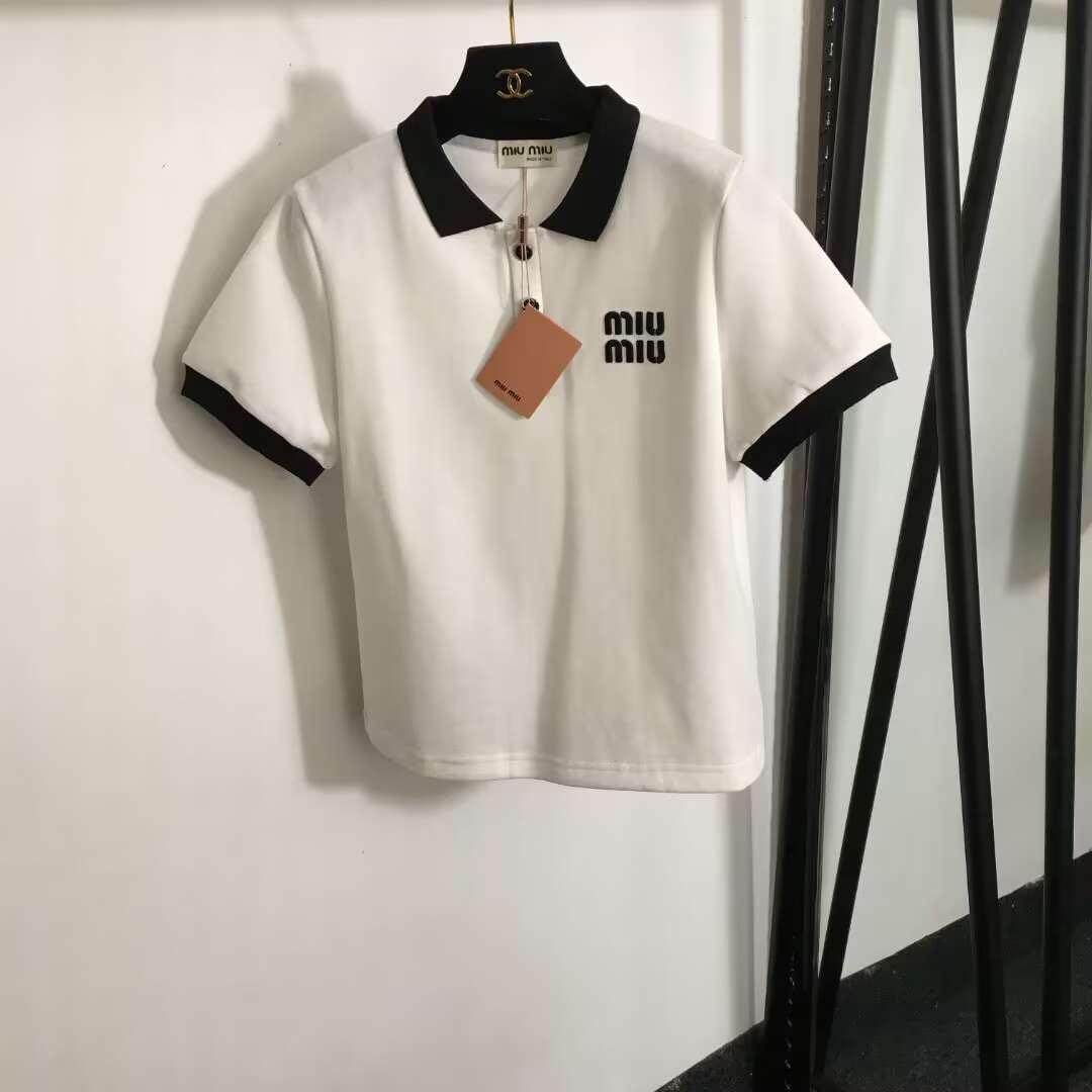 MIU MIU ピンク 半袖ニット系ポロシャツ Miu Miu ニット ポロシャツ | ピンク | FARFETCH JP
