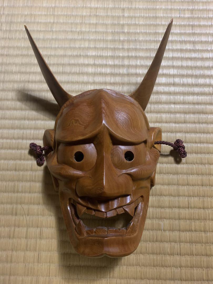 般若面 木彫り能面 （能面（登髭）木彫り （般若面 匠の技術で彫