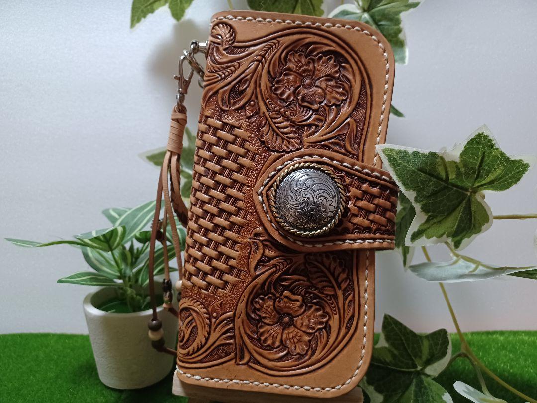 革製品　レザークラフト　ハンドメイド 　カービング 長財布　しっかり収納 革製品 レザークラフト カービング 財布 ロングウォレット